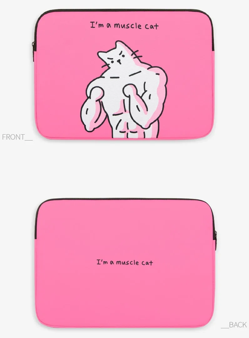 Pink Cat Graphic Laptop Sleeves 13 15 inch Cases Protective Covers Handbags Square Pouches Designer Artist Prints Cute Lightweig