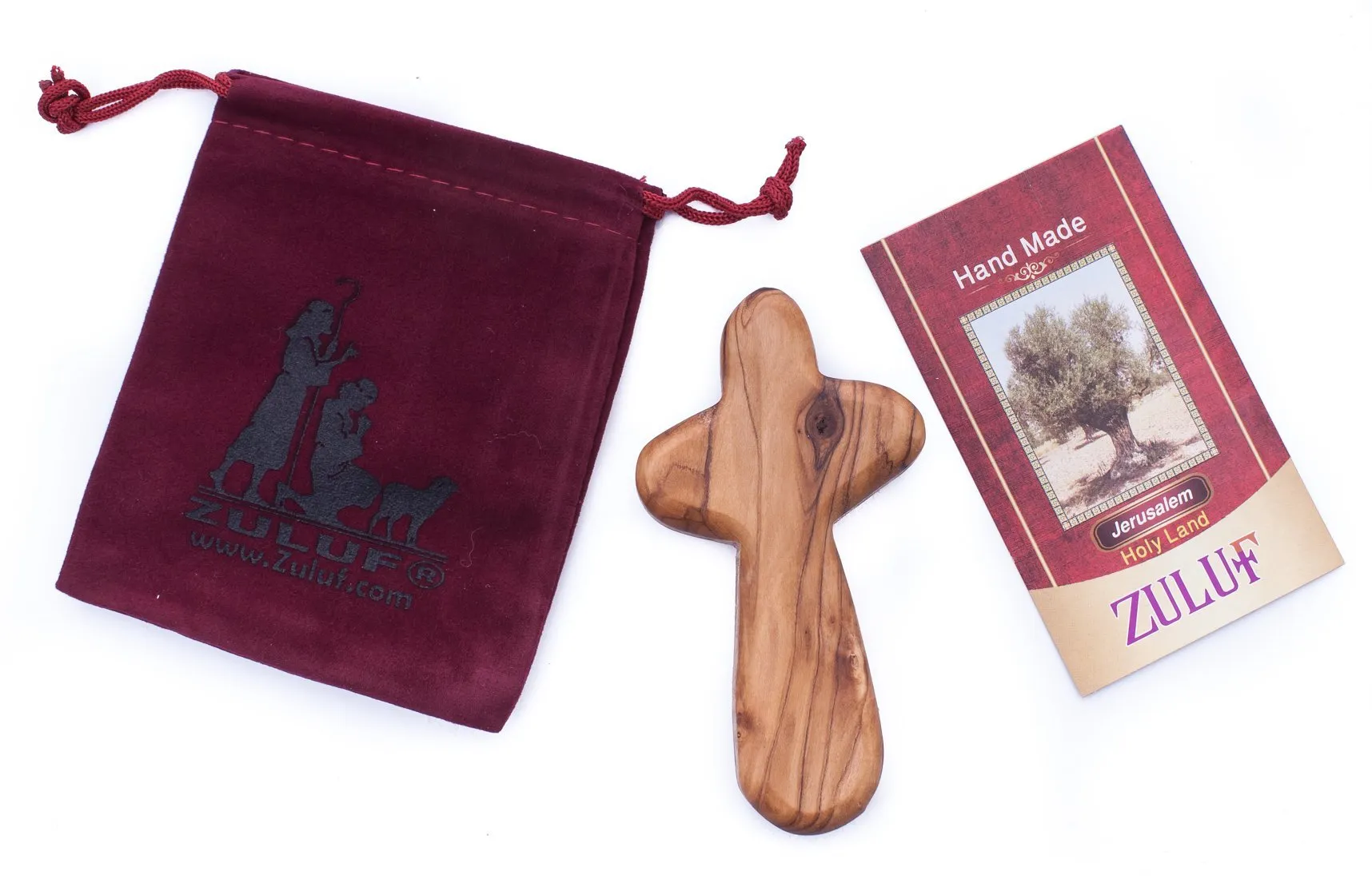 Premium Olive Wood Comfort Crosses with Complementary Gift Bags – Authentic Bethlehem Craftsmanship for Faithful Devotion