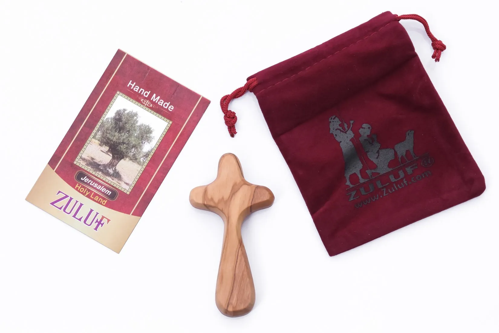 Premium Olive Wood Comfort Crosses with Complementary Gift Bags – Authentic Bethlehem Craftsmanship for Faithful Devotion