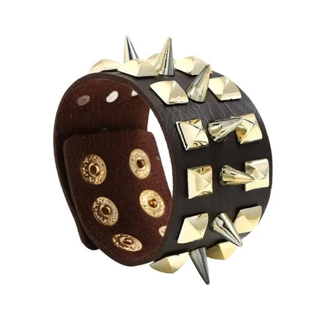 Punk Wide Cuff Leather Bracelet