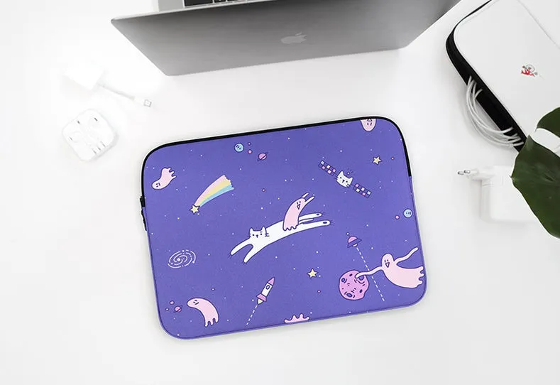 Purple Cat Space Graphic Laptop Sleeves iPad 11 13 15 inch Cases Protective Covers Handbags Square Pouches Designer Artist Print