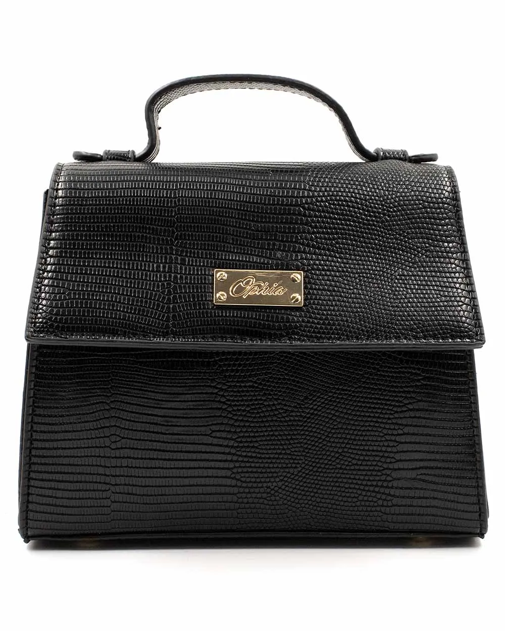 Purse - X-Body Bag Faux Snake Skin Texture Black Ophia