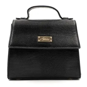 Purse - X-Body Bag Faux Snake Skin Texture Black Ophia