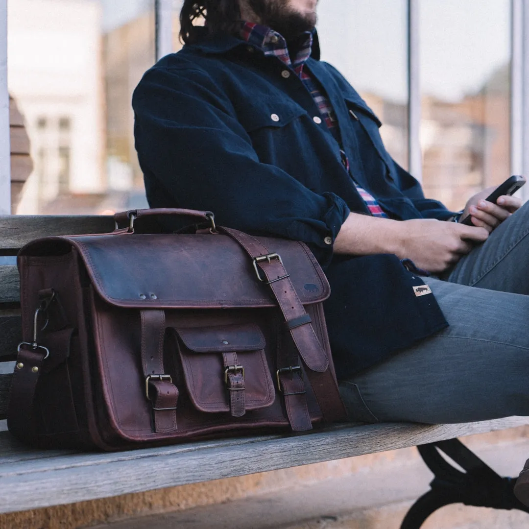 Roosevelt Buffalo Leather Briefcase Bag | Dark Oak