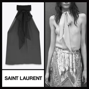 Saint Laurent  |Short Casual Style Silk Sleeveless Plain Office Style