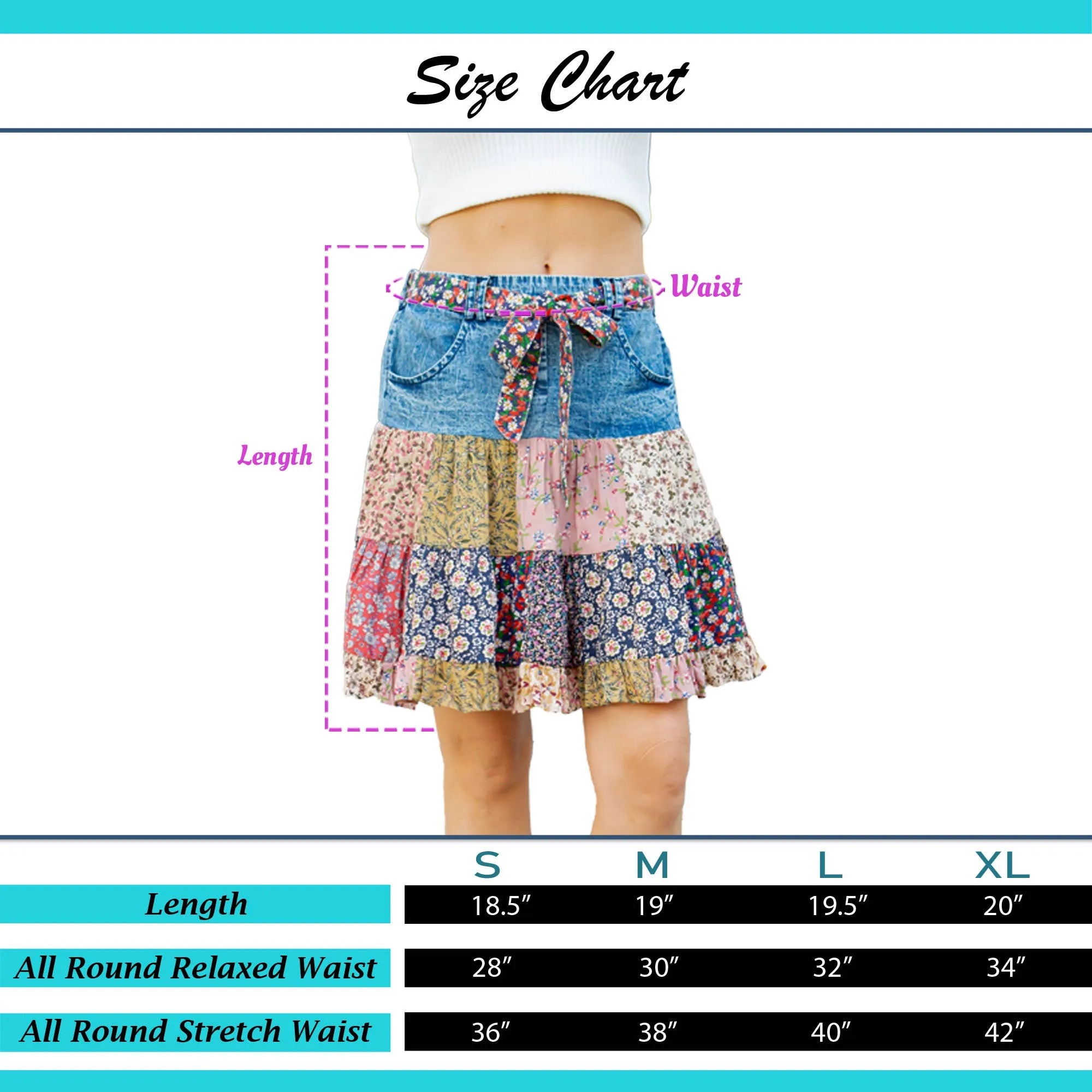 Sale - Mini Skirt In Denim With Mix & Match Prints With Pockets