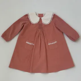 Strawberries & Cream Dusty Pink Cord Dress With Collar: 4 Years