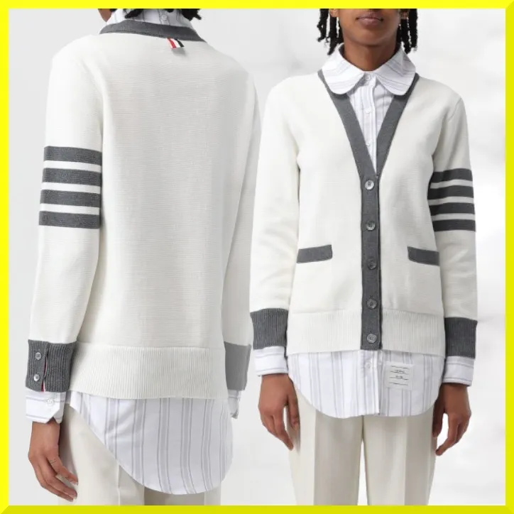 THOM BROWNE  |Stripes Casual Style Unisex Long Sleeves Plain Cotton