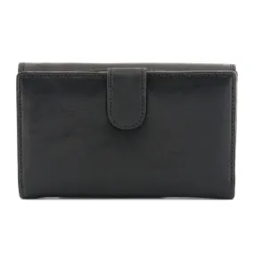 Tony Perotti Italian Leather Black Flap Over Purse With Tab