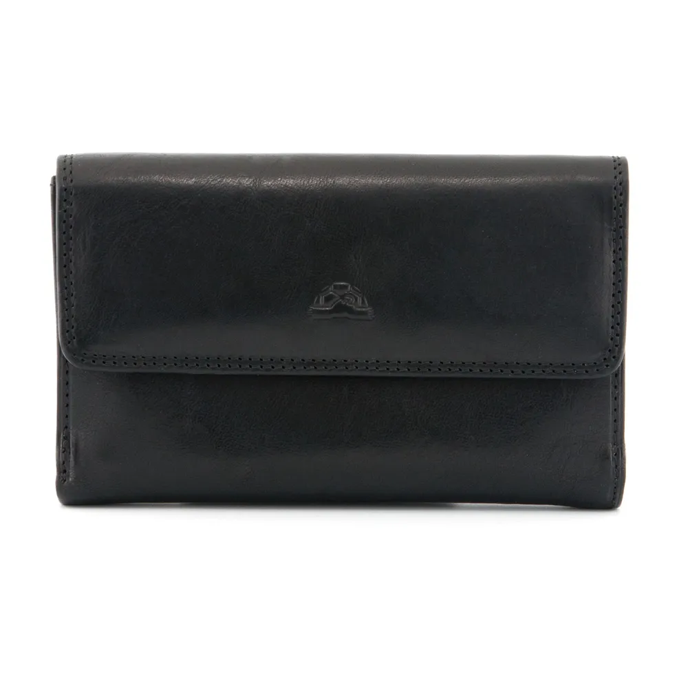 Tony Perotti Italian Leather Black Flap Over Purse With Tab