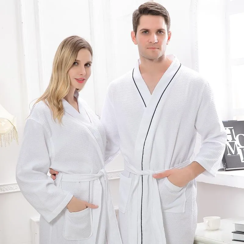 Unisex Sexy Cotton White Long Sleeve Bathrobe Kimono Night Gown