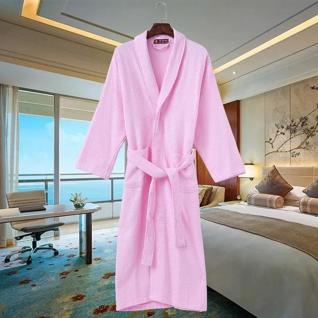 Unisex Sexy Cotton White Long Sleeve Bathrobe Kimono Night Gown