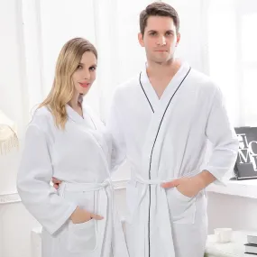 Unisex Sexy Cotton White Long Sleeve Bathrobe Kimono Night Gown