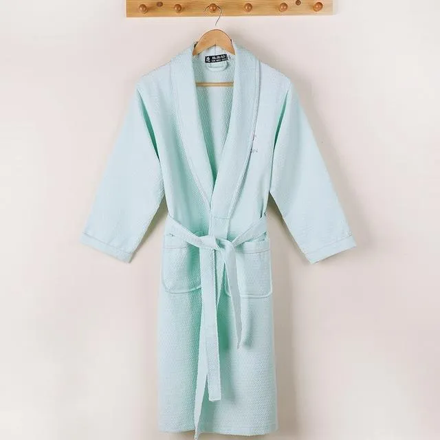 Unisex Sexy Cotton White Long Sleeve Bathrobe Kimono Night Gown