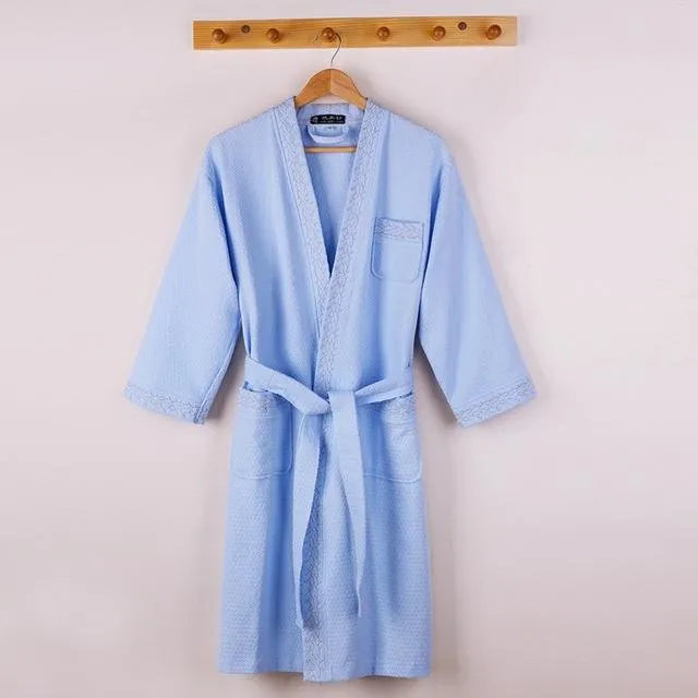 Unisex Sexy Cotton White Long Sleeve Bathrobe Kimono Night Gown