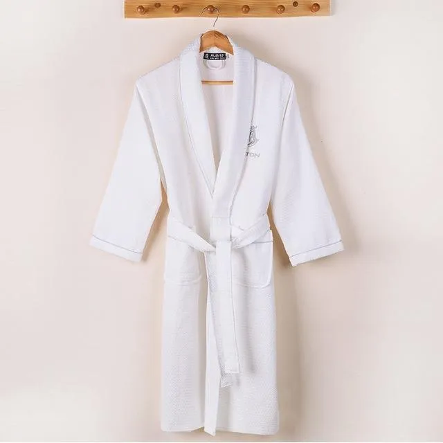 Unisex Sexy Cotton White Long Sleeve Bathrobe Kimono Night Gown