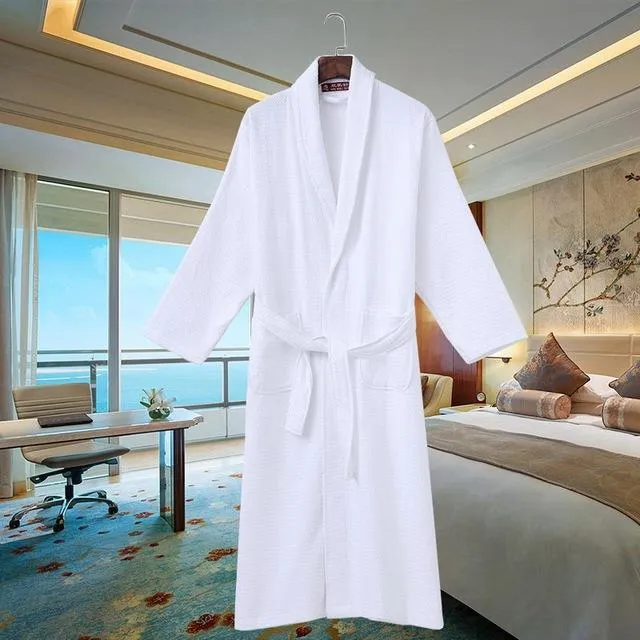 Unisex Sexy Cotton White Long Sleeve Bathrobe Kimono Night Gown