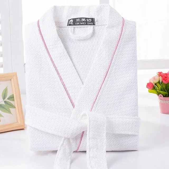 Unisex Sexy Cotton White Long Sleeve Bathrobe Kimono Night Gown