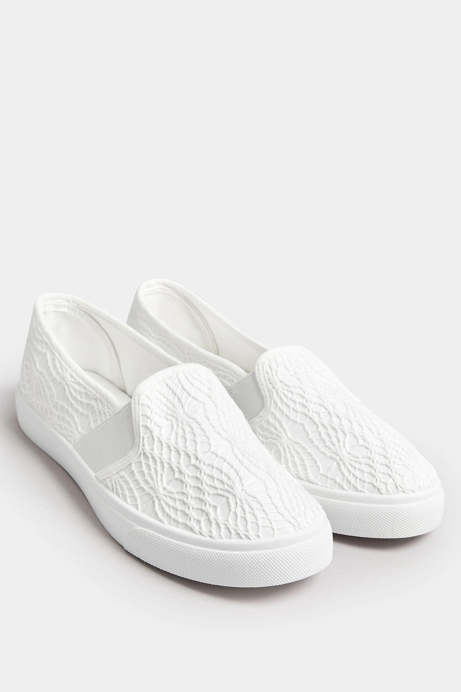 White Broderie Anglaise Slip-On Trainers In Wide E Fit