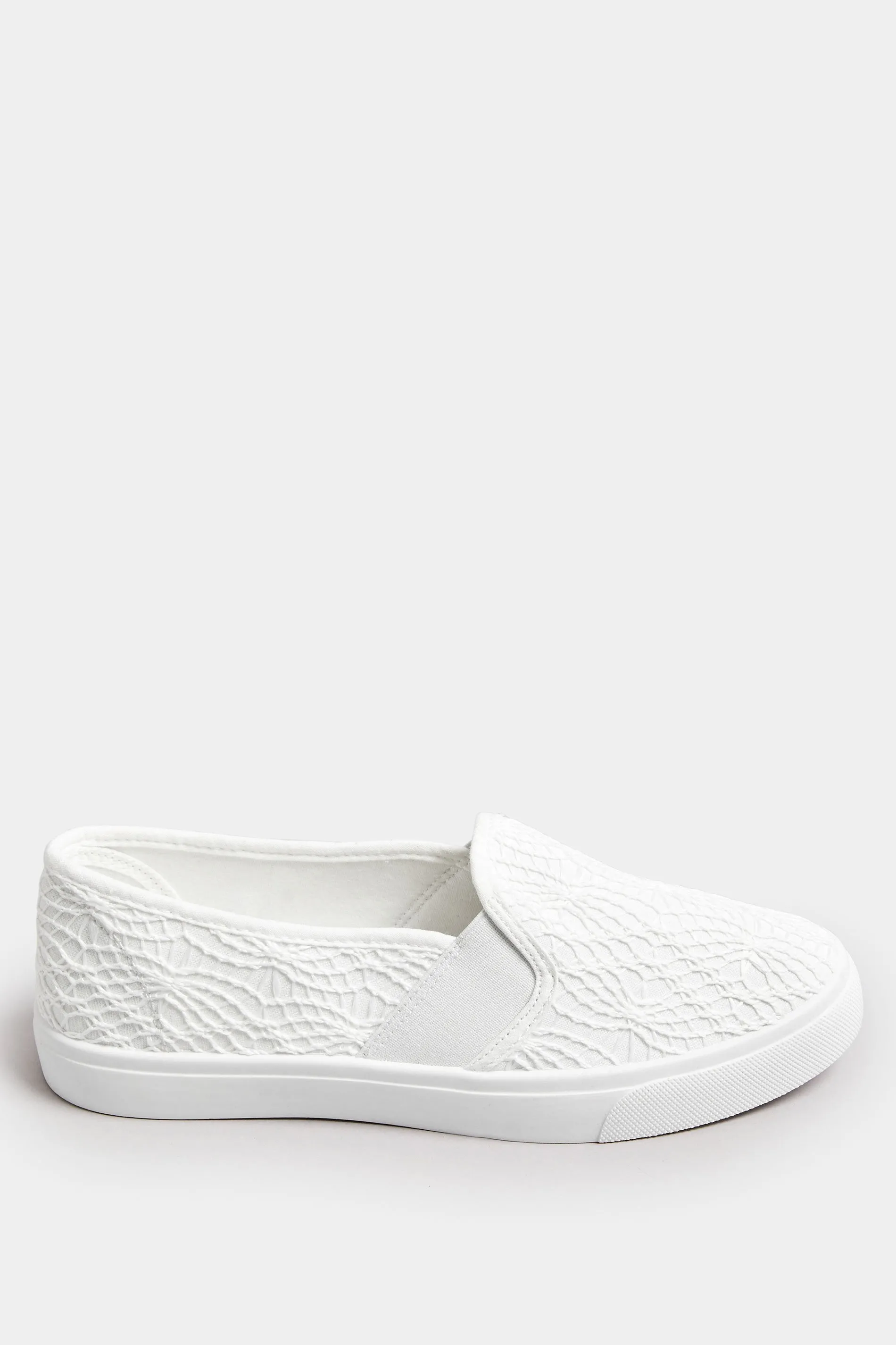 White Broderie Anglaise Slip-On Trainers In Wide E Fit