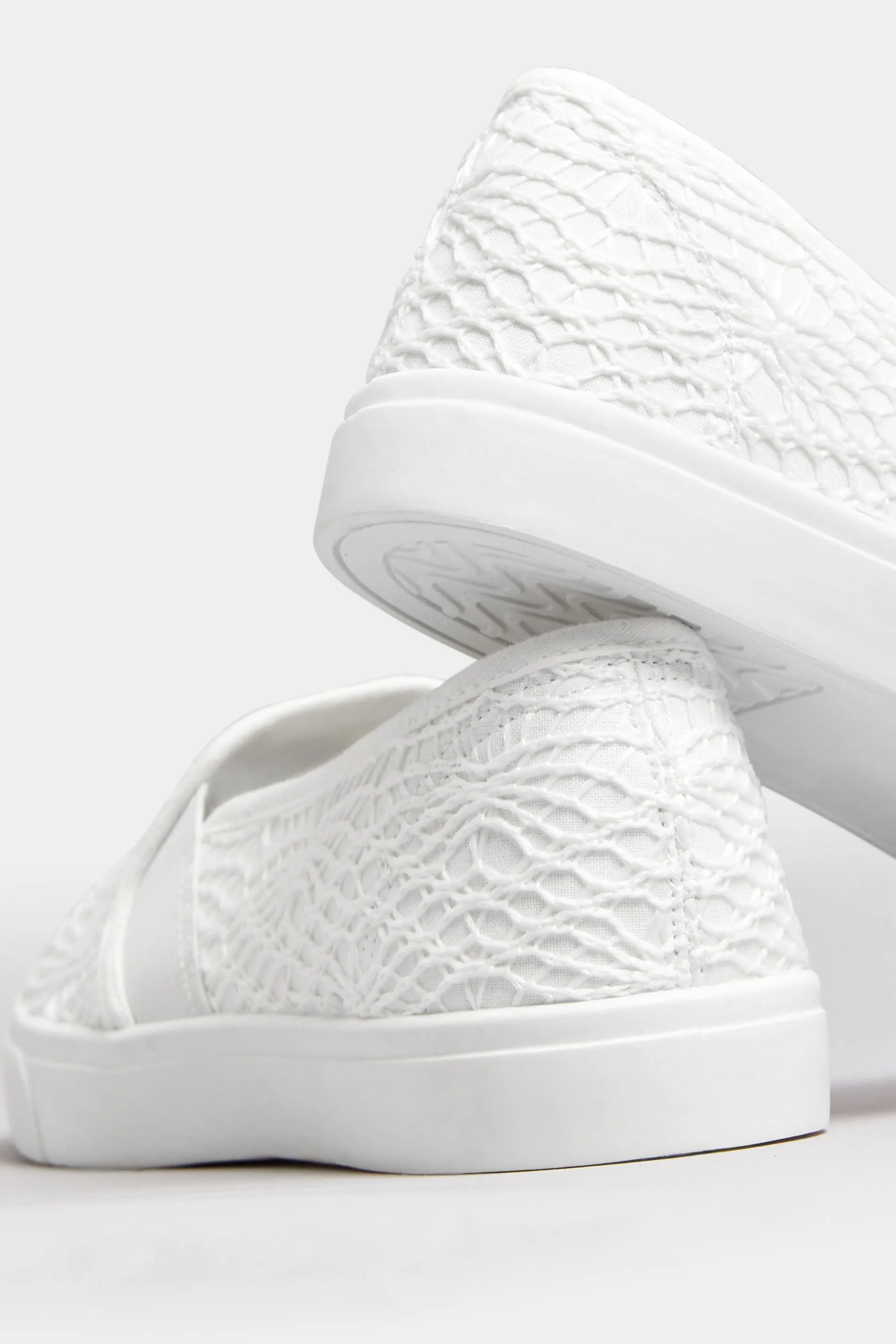 White Broderie Anglaise Slip-On Trainers In Wide E Fit