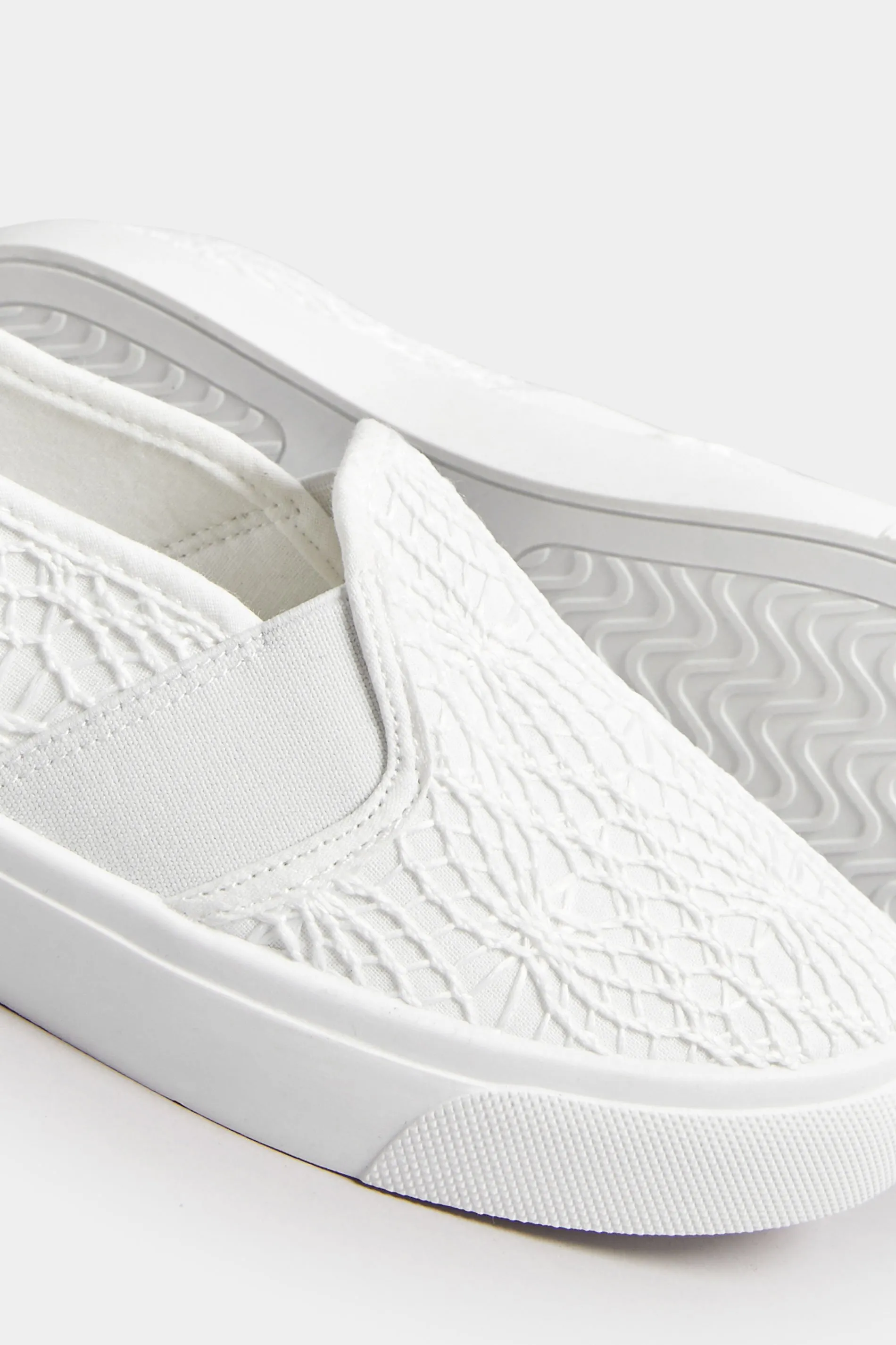 White Broderie Anglaise Slip-On Trainers In Wide E Fit