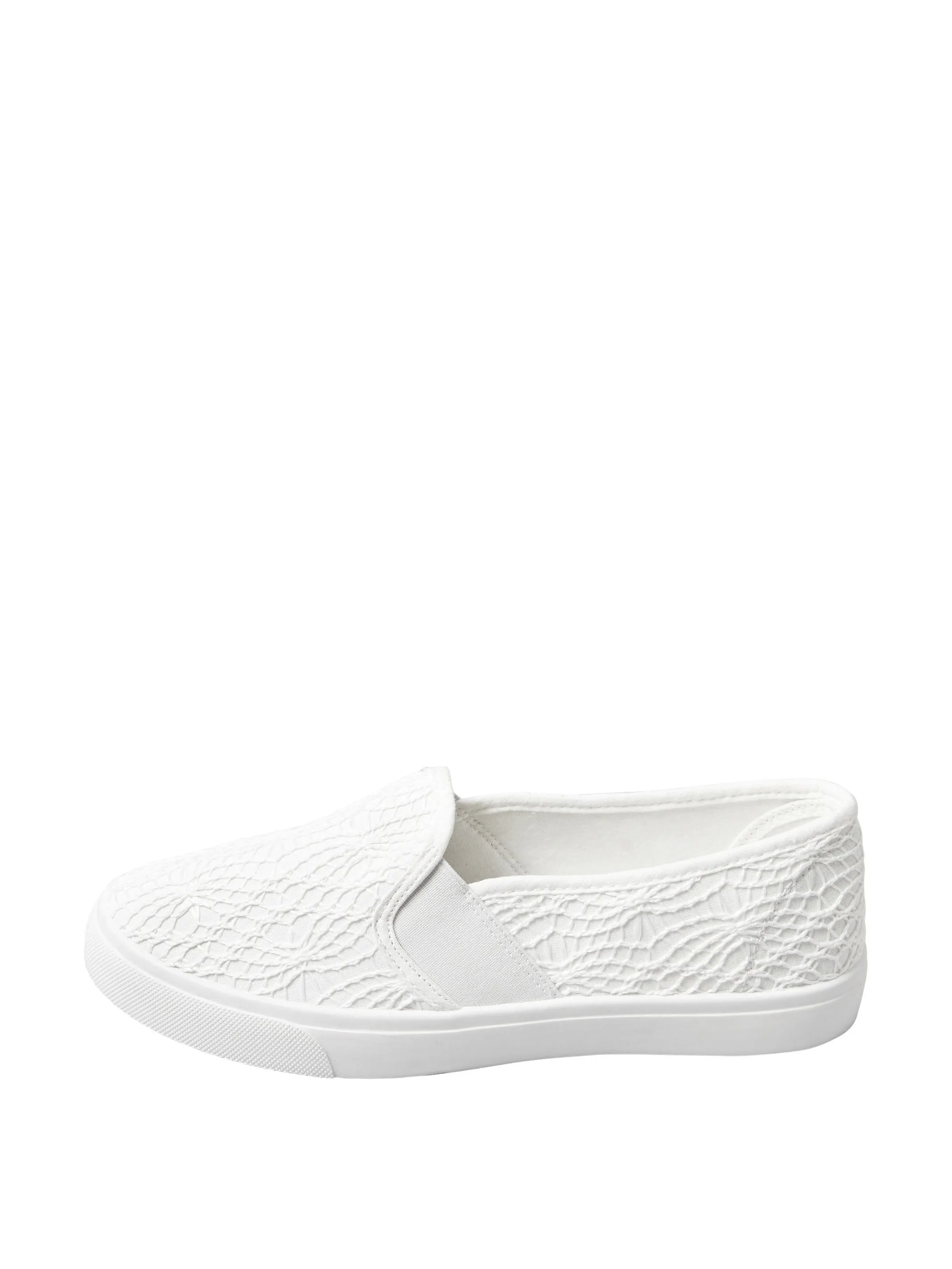 White Broderie Anglaise Slip-On Trainers In Wide E Fit