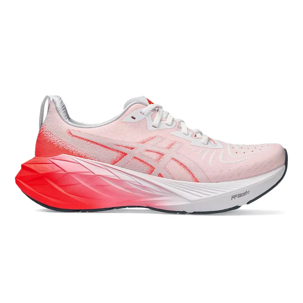 Women's Asics Novablast 4, White/Sunrise Red, 7.5 B Medium