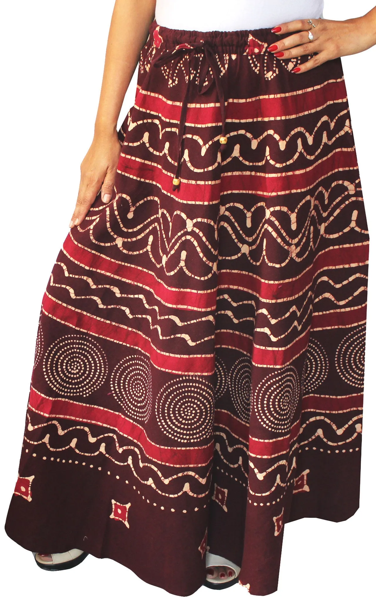 Womens Cotton Batik Printed Long Skirt India Clothing (Maroon)