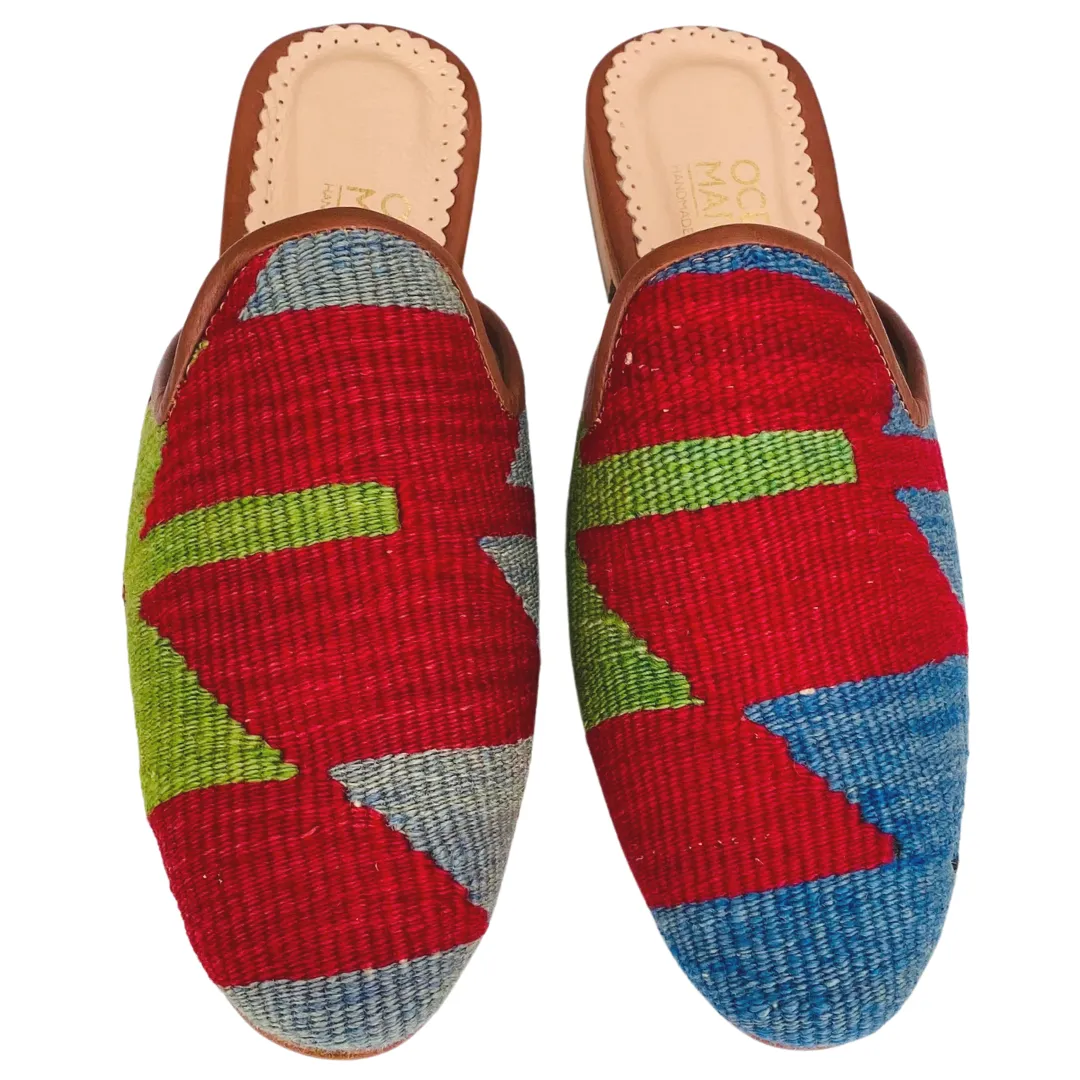 Women's Turkish Kilim Mule Red, Blue & Green