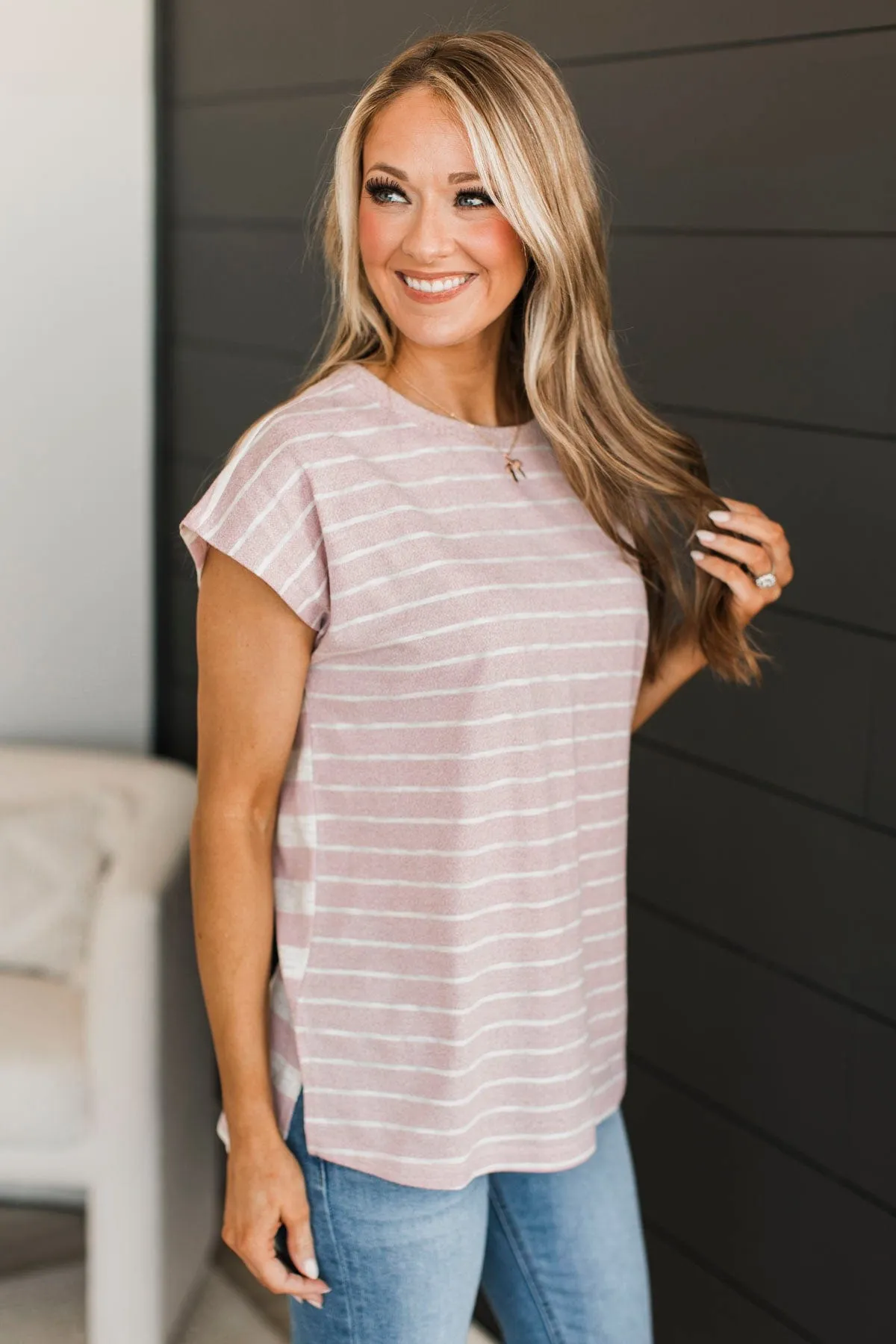 Worth The Hustle Striped Top- Blush