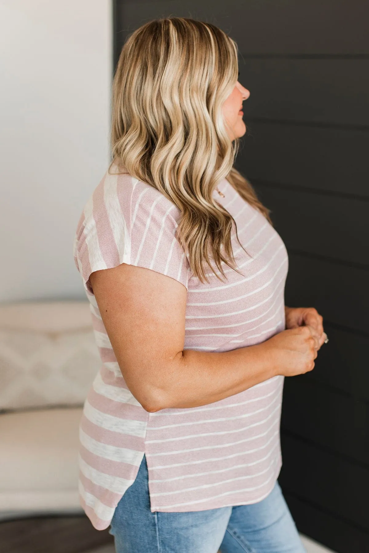 Worth The Hustle Striped Top- Blush