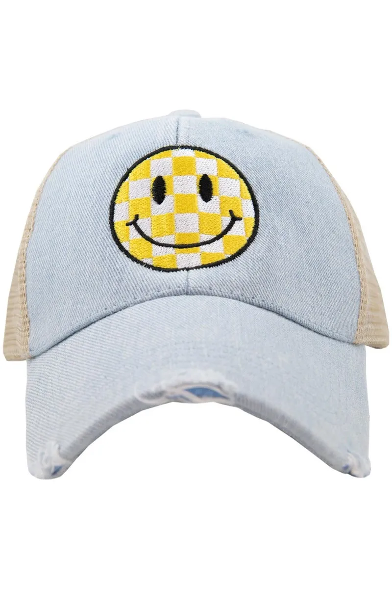 Yellow Checkered Happy Face Trucker Hat