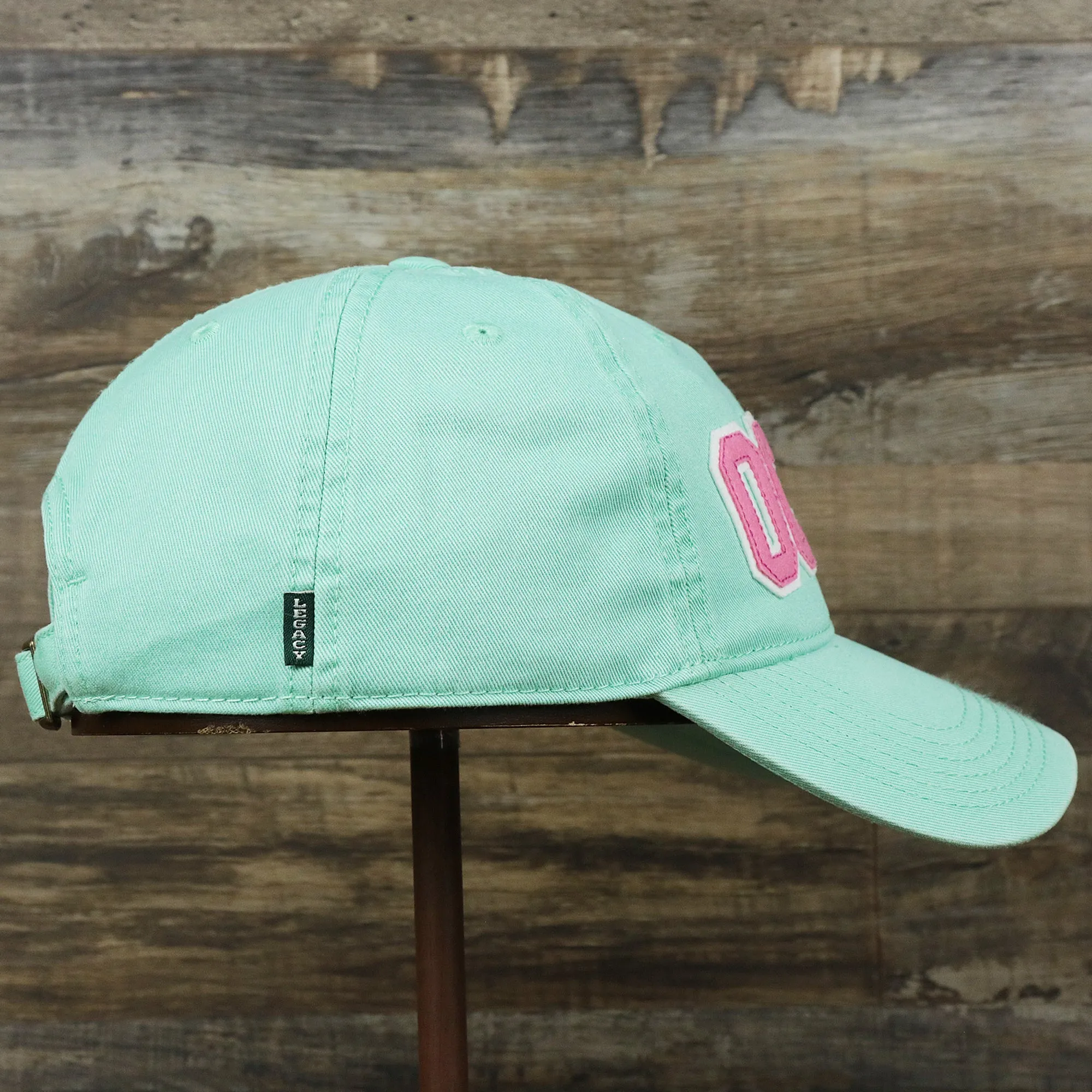 Youth Pink OCNJ Wordmark White Outline Dad Hat | Spearmint Youth Dad Hat